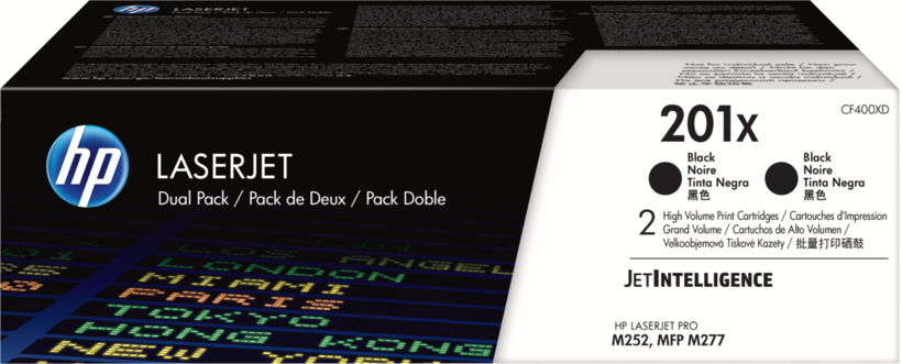 HP 201X - Pack of 2 - High Yield - Black - Genuine - LaserJet - Toner Cartridge (CF400XD) - for Color LaserJet Pro M252dn, M252dw, M252n, MFP M274n, MFP M277c6, MFP M277dw, MFP M277n