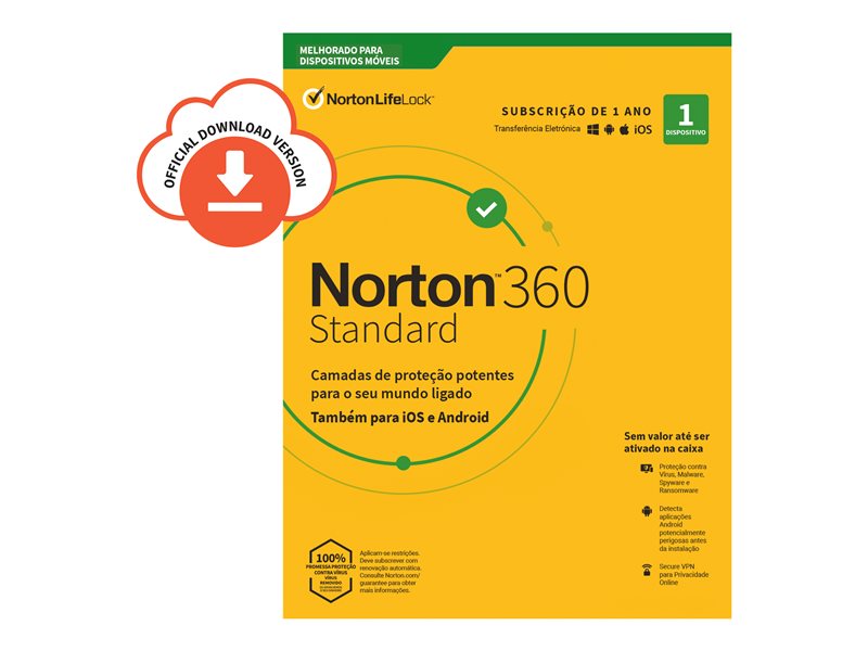 Norton 360 Standard - Para Tech Data - Licencia de suscripción (1 año) - 1 dispositivo, 10 GB de espacio de almacenamiento en la nube - Descarga - ESD - Windows, Mac, Android, iOS - Portugal, sur de Europa