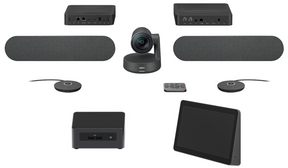 Logitech Room Solutions with Intel NUC for Zoom include everything you need to build out conference rooms with one or two displays. The 'Large' bundle comes pre-configured with an i5 11th Gen mini PC, Windows 10 IOT Enterprise, a PC mount with cable r