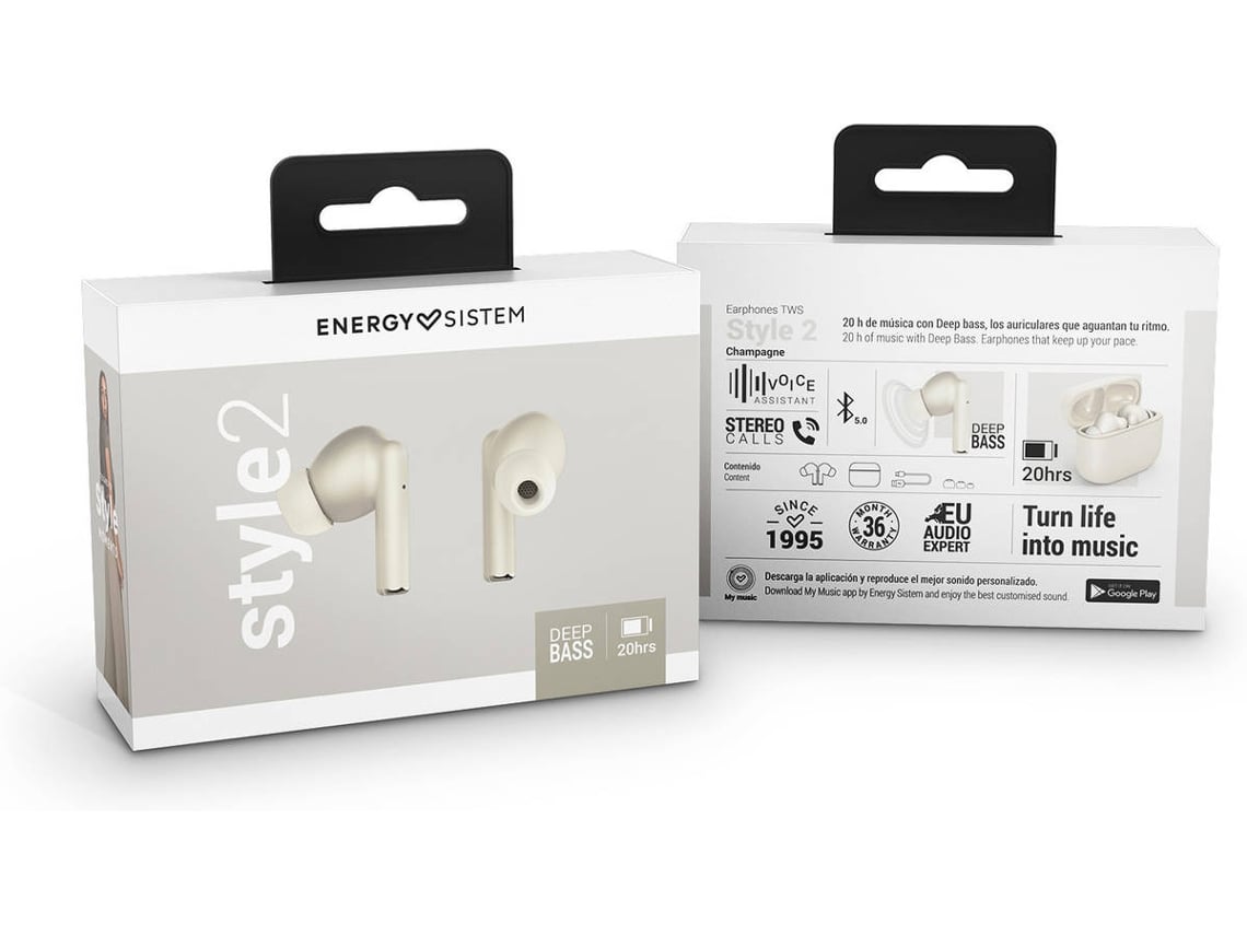 Earphones True Wireless Style 2 Champagne (True Wireless Stereo, BT 5.1, Deep Bass, Charging Case)