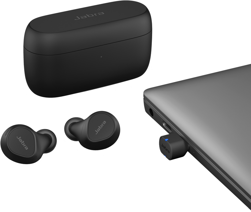 Jabra Evolve2 7 UC - Auscultadores sem fios com microfonoe - intra-auricular - bluetooth - cancelamento de ruído activo - USB-C através de adaptador de Bluetooth - isolamento de ruído - preto