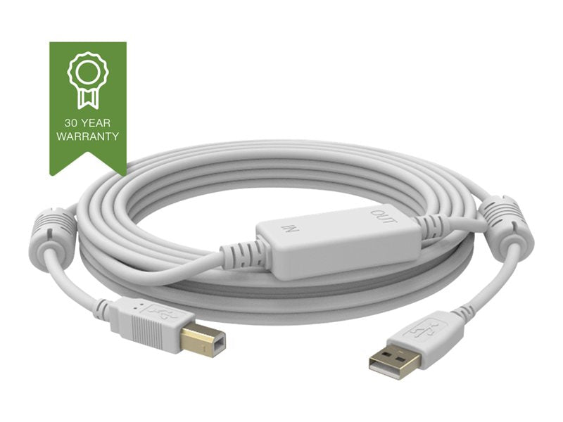 VISION Professional installation-grade USB 2.0 active cable - LIFETIME WARRANTY - in-line booster half way along cable - bandwidth 480mbit/s - USB-A (M) to USB-B (M) - diameter 4.8 mm - 28+24 AWG - 15 m