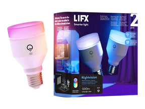 LIFX Nightvision - Lâmpada LED - forma: A60 - E27 - 11.5 W (equivalente 80 W) - classe F - luz multicolor/quente para branco frio - 1500-9000 K - branco (pacote de 2)