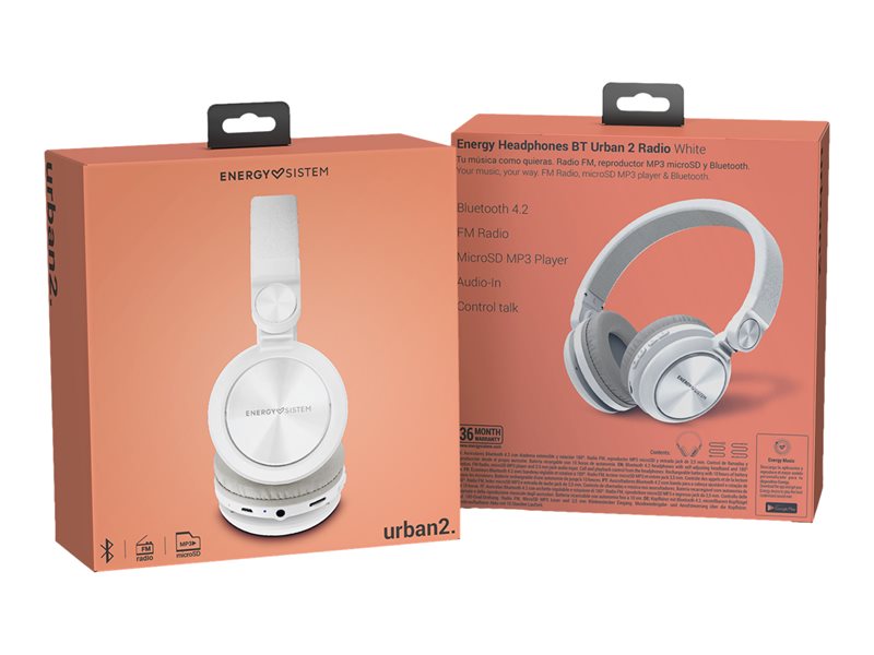 Energy BT Urban 2 Radio - Over-ear headphones with microphone - full size - bluetooth - wireless - white