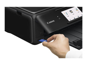 Canon PIXMA TS8050 - Impressora multi-funções - a cores - jacto de tinta - 216 x 297 mm (original) - A4/Legal (media) - até 15 ipm (impressão) - 120 folhas - USB 2.0, Wi-Fi(n), NFC - preto (1369C006)