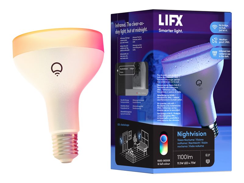LIFX Nightvision - Lâmpada LED - forma: BR30 - E27 - 11.5 W (equivalente 75 W) - classe F - luz multicolor/quente para branco frio - 1500-9000 K - branco