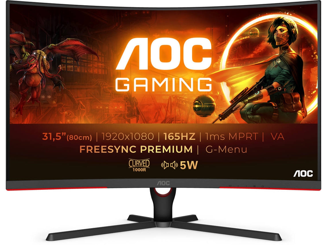 AOC MONITOR VA 32 (31.5) FHD CURVED 1MS 165HZ VGA HDMI DP SPEAKERS C32G3AE/BK