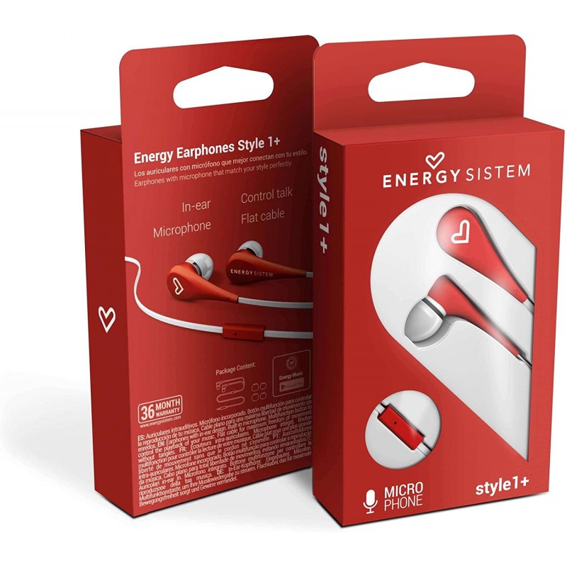 Energy Style 1+ - Auscultadores intra-aurais com microfonoe - intra-auricular - com cabo - macaco de 3,5 mm - vermelho