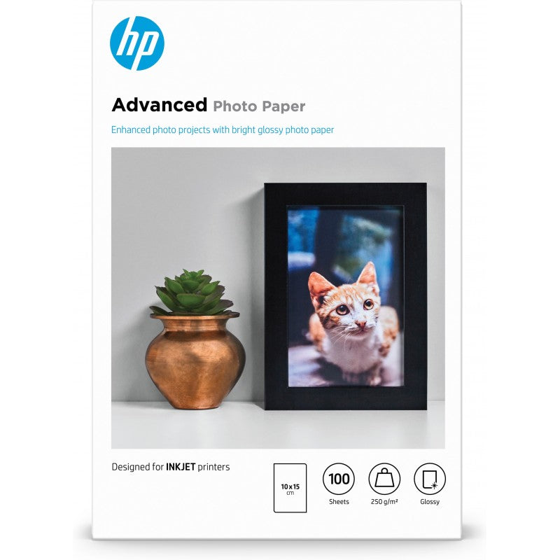 HP Advanced Glossy Photo Paper - Glossy - 100 x 150 mm - 250 gsm - 100 sheet(s) photo paper - for ENVY 50XX, 76XX, ENVY Inspire 7920, Officejet 52XX, 80XX, Photosmart B110, Wireless B110