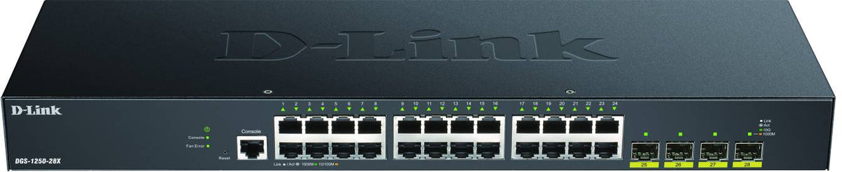 D-Link DGS 1250-28X - Conmutador - L3 Lite - Inteligente - 24 x 10/100/1000 + 4 x 10 Gigabit SFP+ - Montable en riel