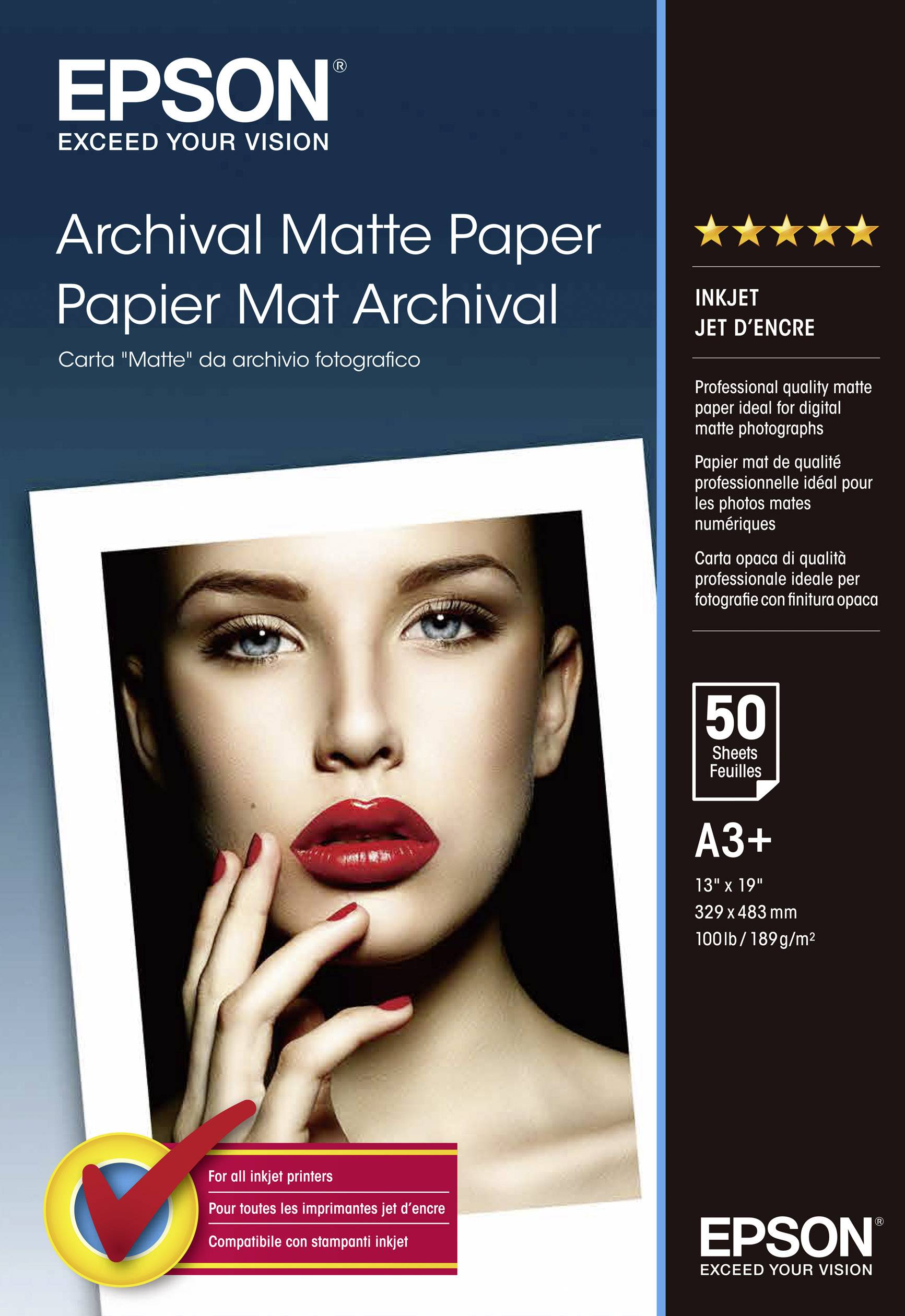 Epson Archival - Mate - Super A3/B (330 x 483 mm) - 192 g/m² - 50 folha(s) papel - para SureColor SC-P700, P7500, P900, P9500, T2100, T3100, T3400, T3405, T5100, T5400, T5405