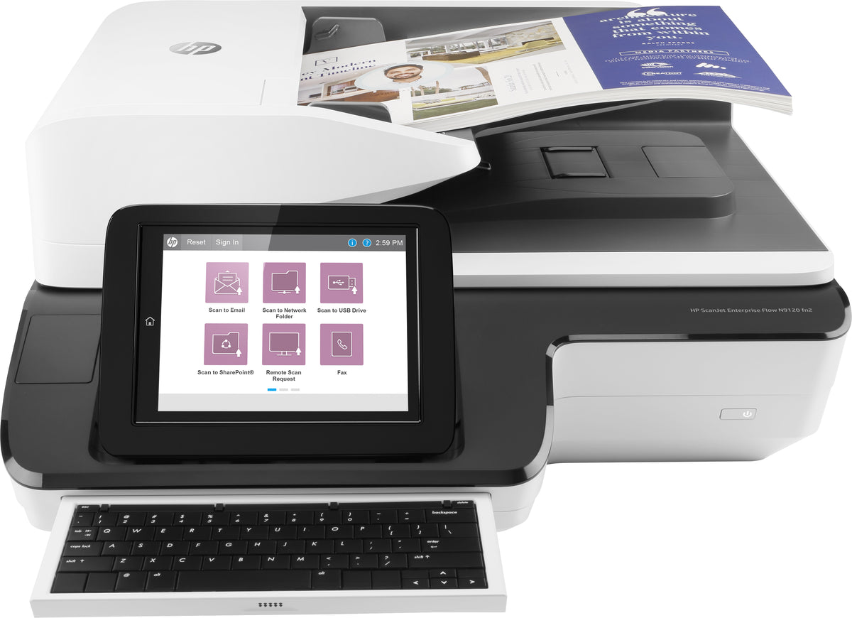 HP ScanJet Enterprise Flow N9120 fn2 - Escaneador de documento - cama plana: CCD/ADF: CIS - Duplex - 297 x 864 mm - 600 ppp x 600 ppp - até 120 ppm (mono) / até 120 ppm (cor) - ADF (200 folhas) - até 20000 varreduras por dia - USB 2.0, Gigabit LAN, U