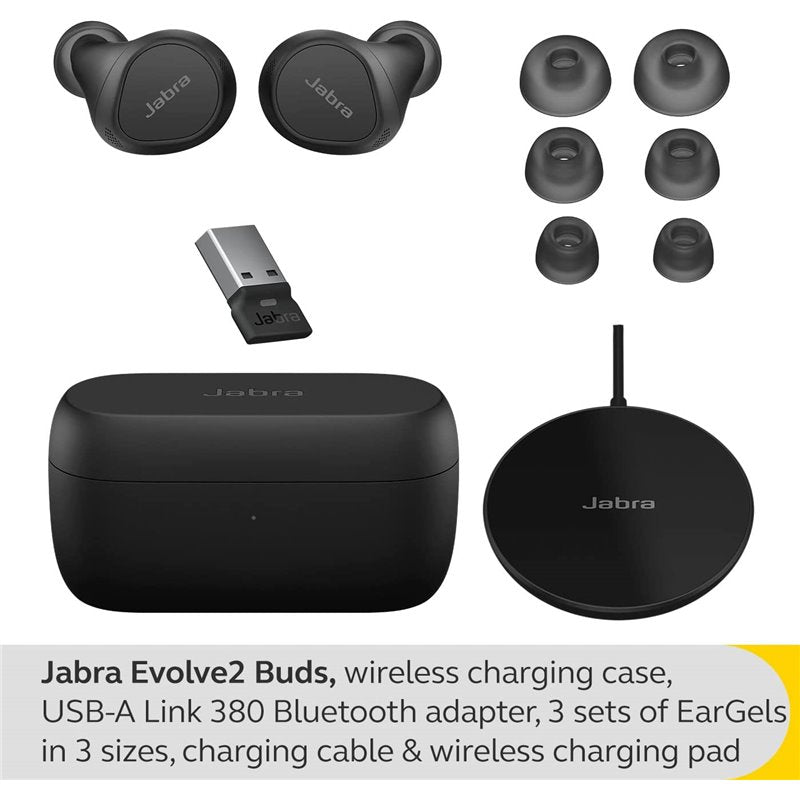 Jabra Evolve2 7 UC - Auscultadores sem fios com microfonoe - intra-auricular - bluetooth - cancelamento de ruído activo - USB-A via adaptador Bluetooth - isolamento de ruído - preto