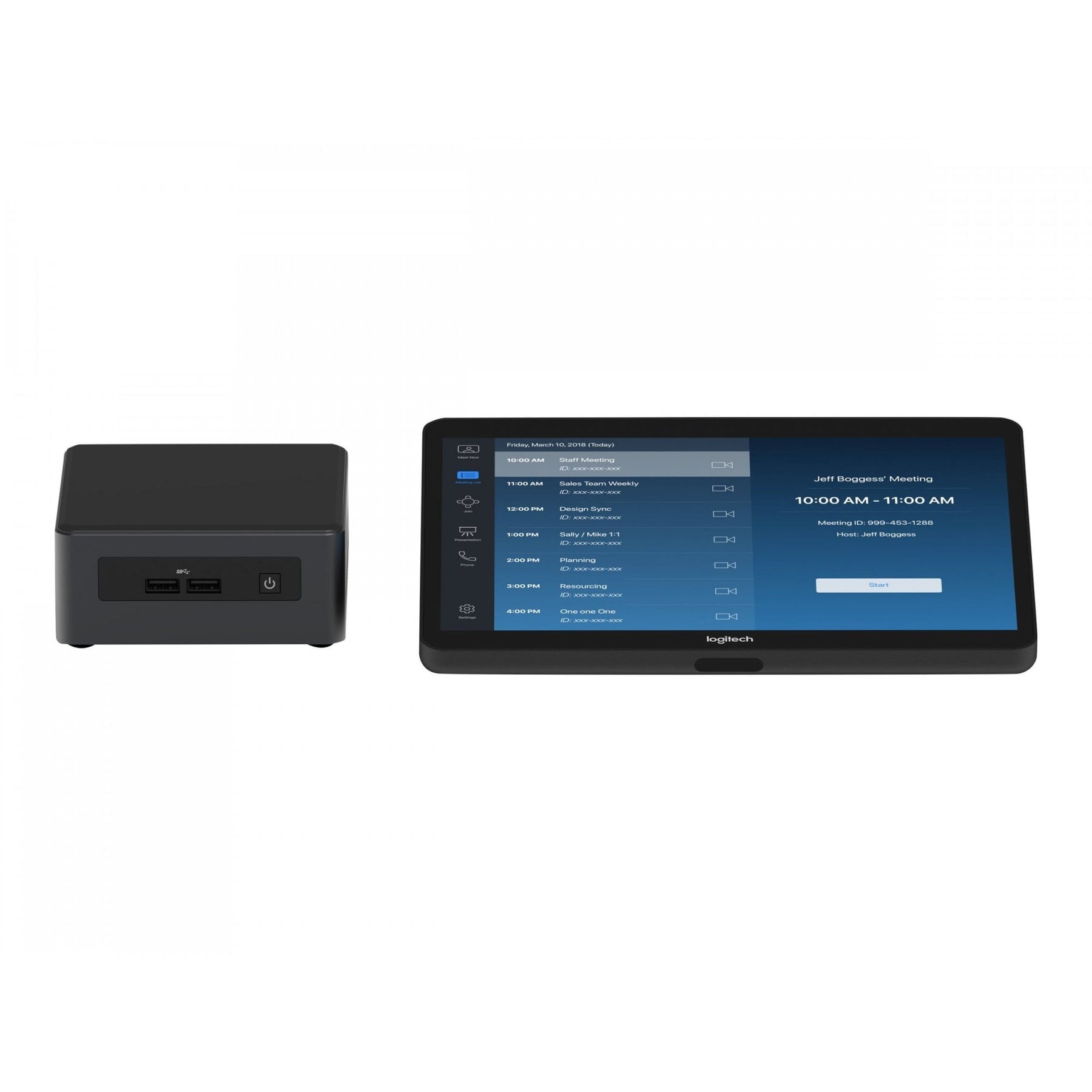 Logitech Room Solutions with Intel NUC for Zoom include everything you need to build out conference rooms with one or two displays. The 'Base' bundle comes pre-configured with an i5 11th Gen mini PC, Windows 10 IOT Enterprise, a PC mount with cable re