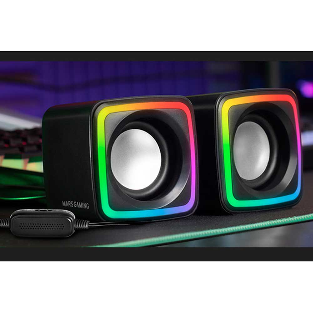 ALTAVOCES CUBO PREMIUM MARSGAMING MSCUBE, DSP DE 8 W, FLUJO ARGB, ALIMENTACIÓN USB, NEGRO (MSCUBE)