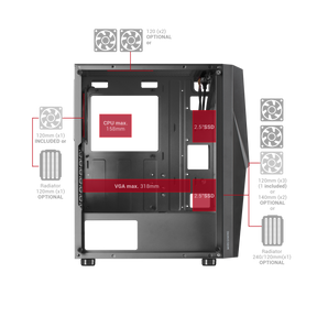 MARS GAMING MC777 ATX CASE, 2X 120MM ARGB FAN, T.GLASS, INFINITY MIRROR, BLACK (MC777)