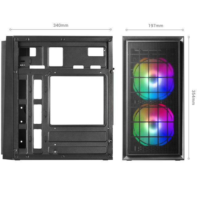 BOX MARS GAMING MCDUO MICRO-ATX CASE, 2X FRGB FAN, VENTANA, MALLA, REFRIGERACIÓN POR AGUA, NEGRO (MCDUO)