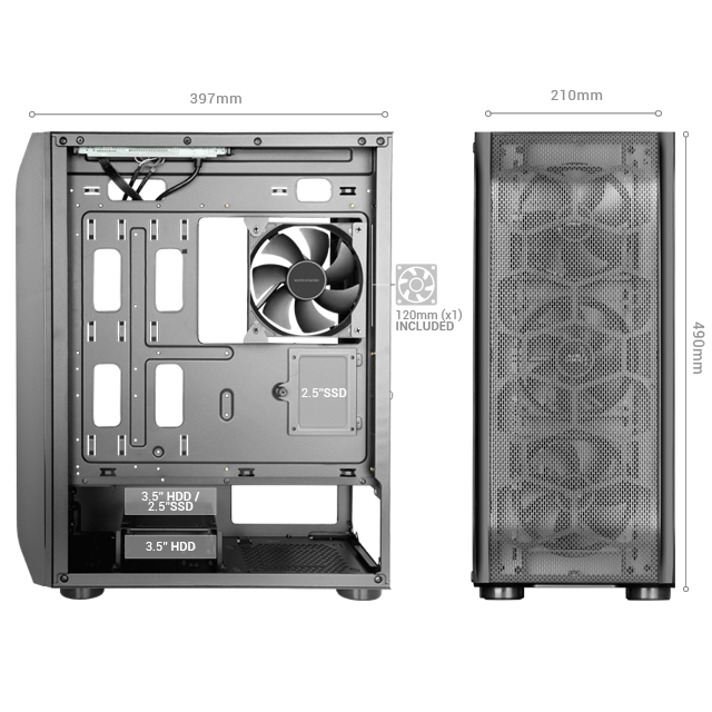 Caixa MARS GAMING MC-PRO2 E-ATX XL CASE, 5X 12CM PRO FAN, CPU FREEZER, GLASS, FRONT MESH, BLACK (MCPRO2)