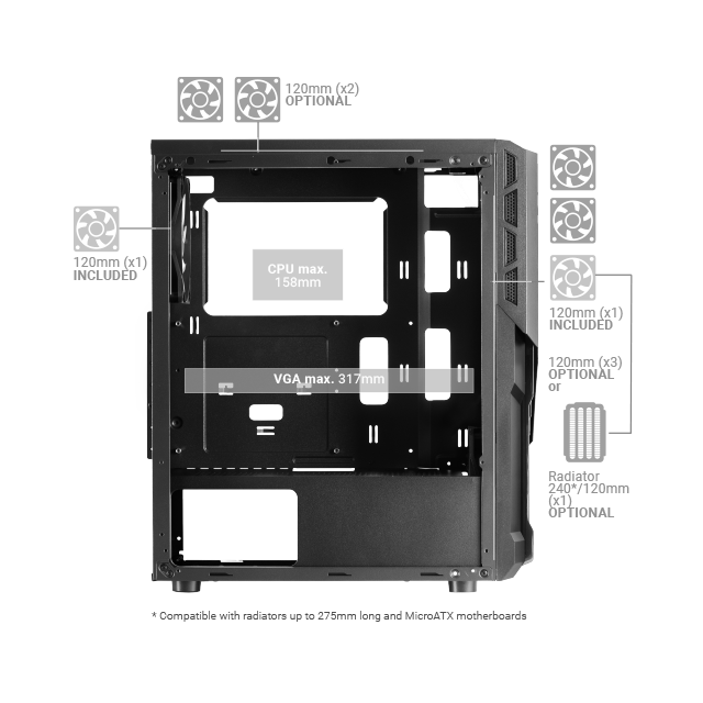 BOX MARS GAMING MC-X2 ATX CASE, METAL FRONT, 2X12CM FRGB FAN, WINDOW, USB3.0, WHITE (MCX2W)