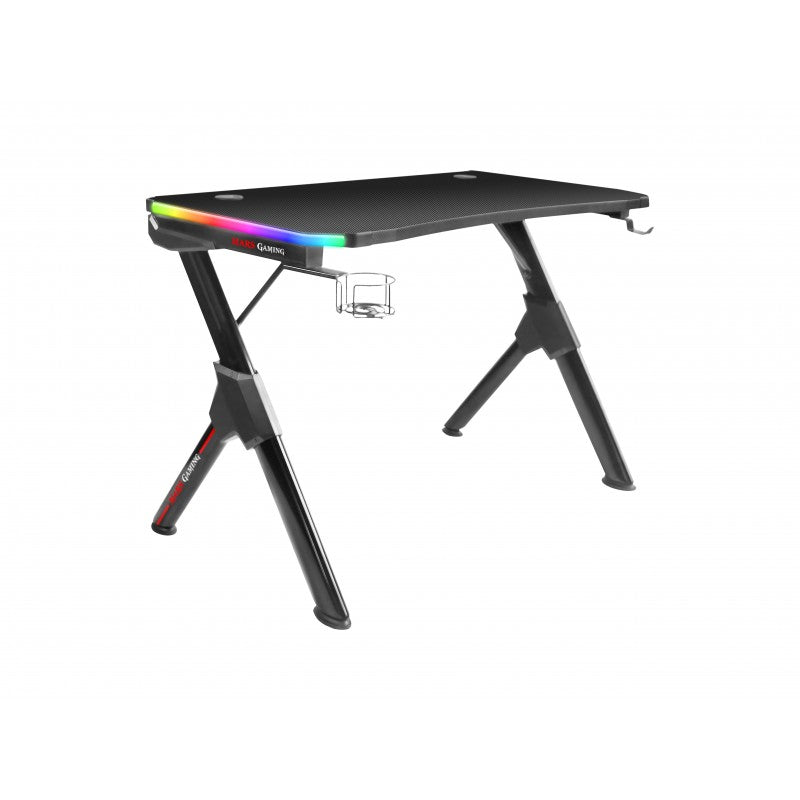 MARS GAMING MGD RGB Gaming Table, RGB Chroma, carbon fiber, headset &amp; cup holder (MGDRGB)