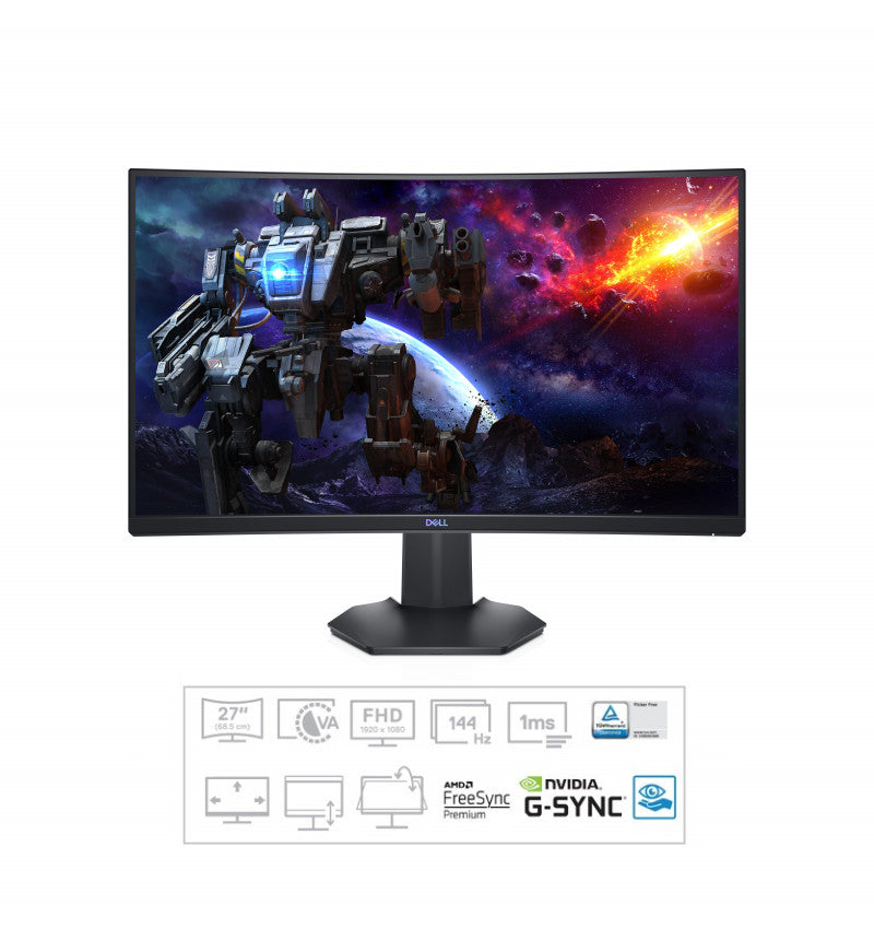 Dell 27 Gaming Monitor S2721HGF - LED Monitor - gaming - curved - 27" - 1920 x 1080 Full HD (1080p) @ 144 Hz - VA - 350 cd/m² - 3000:1 - 1ms - 2xHDMI, DisplayPort - black - with 3 Basic Exchange Advanced Warranty Years