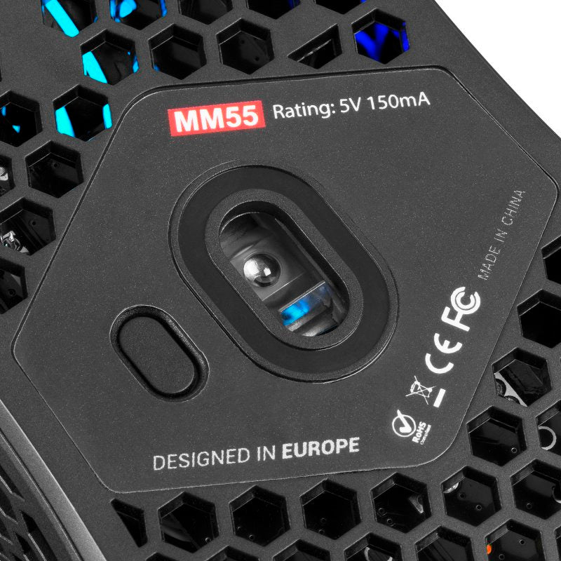 MARS GAMING MM55 BLACK MOUSE, 12800DPI, EXTREME-LIGHT 55G, RGB, PARACORD, SOFT (MM55)