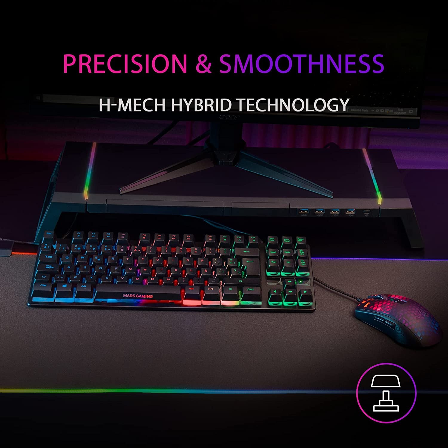 Teclado MARS GAMING MK02 TKL TECLADO H-MECÁNICO ROJO, ARCO IRIS RGB, NEGRO, PORTUGUÉS (MK02PT)