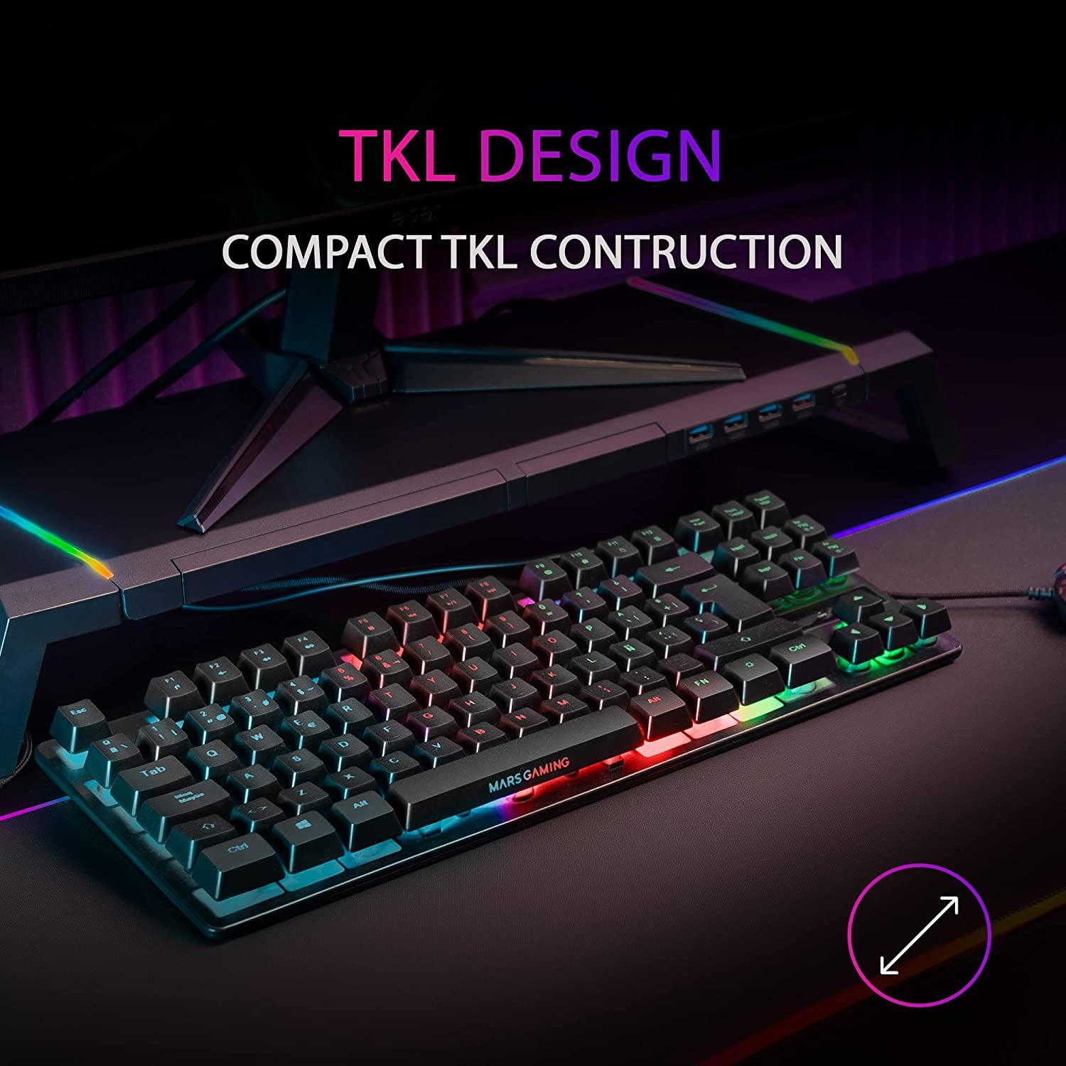 Teclado MARS GAMING MK02 TKL KEYBOARD H-MECHANICAL RED, RAINBOW RGB, BLACK, PORTUGUESE (MK02PT)