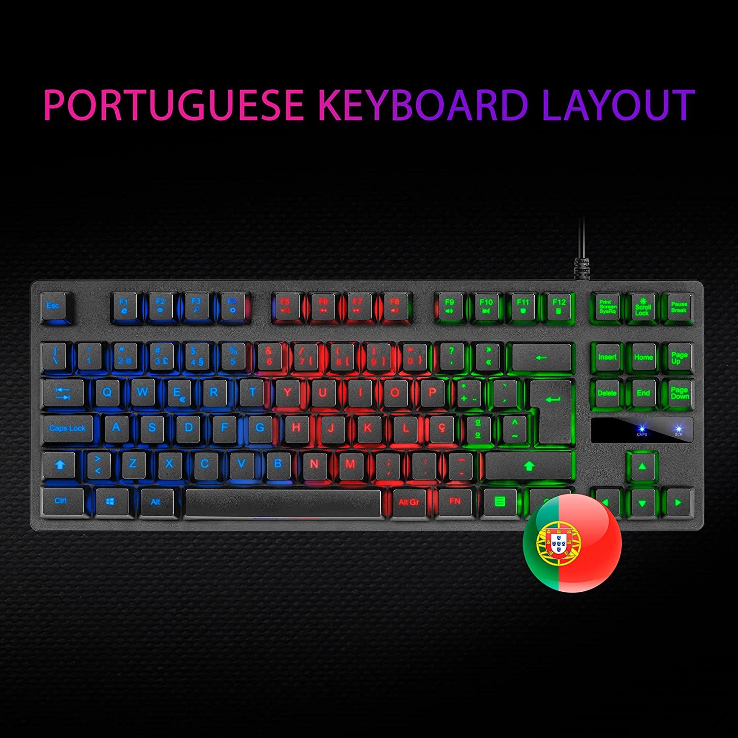 Teclado MARS GAMING MK02 TKL TECLADO H-MECÁNICO ROJO, ARCO IRIS RGB, NEGRO, PORTUGUÉS (MK02PT)