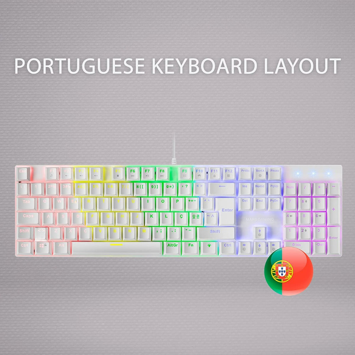 Teclado MARS GAMING MK422 MECHANICAL KEYBOARD, ANTI-DUST BLUE, FRGB, WHITE, PORTUGUESE (MK422WBPT)