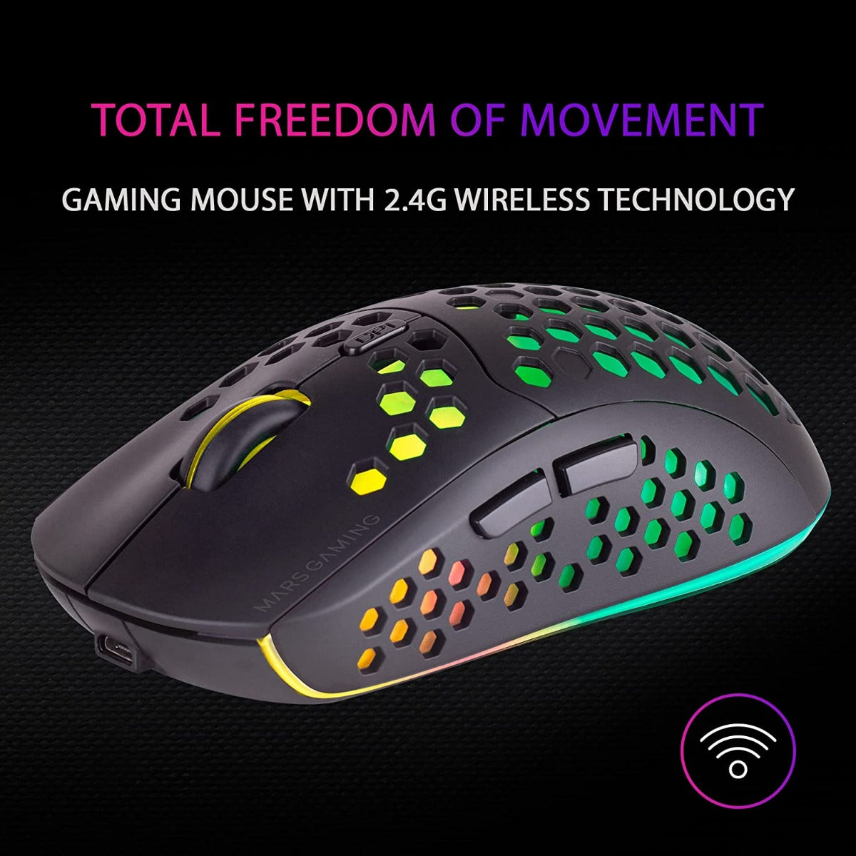 MARS GAMING MMW3 WIRELESS MOUSE, 79G ULTRA-LIGH, RECHARGEABLE BATTERY, BLACK (MMW3)