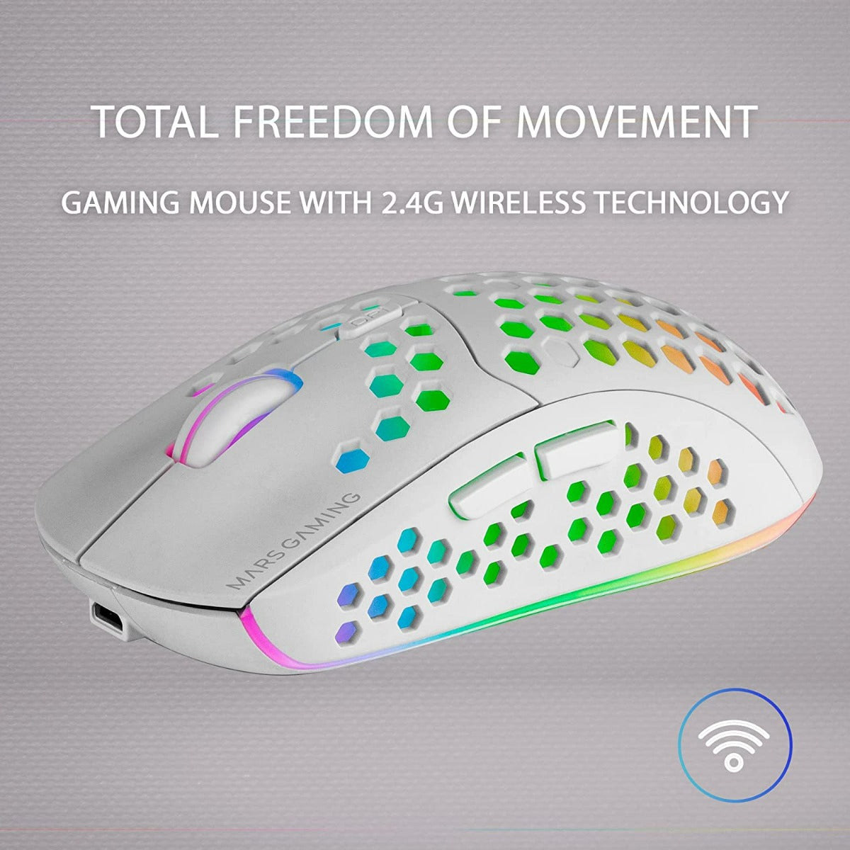 Rato MARS GAMING MMW3 WIRELESS MOUSE, 79G ULTRA-LIGH, RECHARGEABLE BATTERY, WHITE (MMW3W)