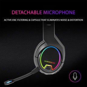 Headphones MARS GAMING MHW-100 WIRELESS ARGB HEADPHONES, DETACH MIC, ENC NOISE CANCEL, BLACK (MHW100)