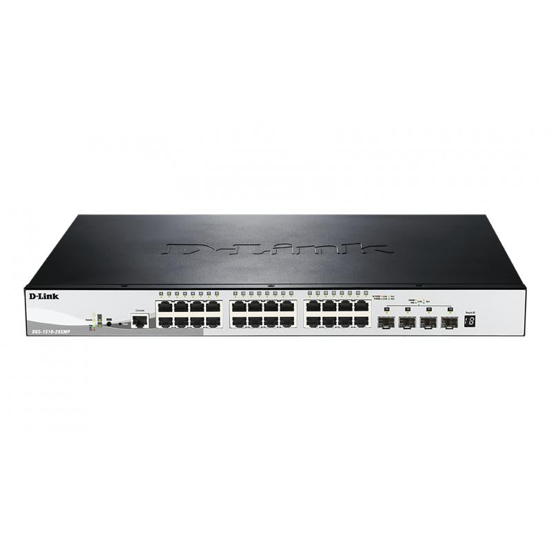 D-Link DGS 1510-28XMP - Switch - L3 - Smart - 24 x 10/100/1000 (PoE+) + 4 x 10 Gigabit SFP+ - desktop, rail mountable - PoE+ (370W)