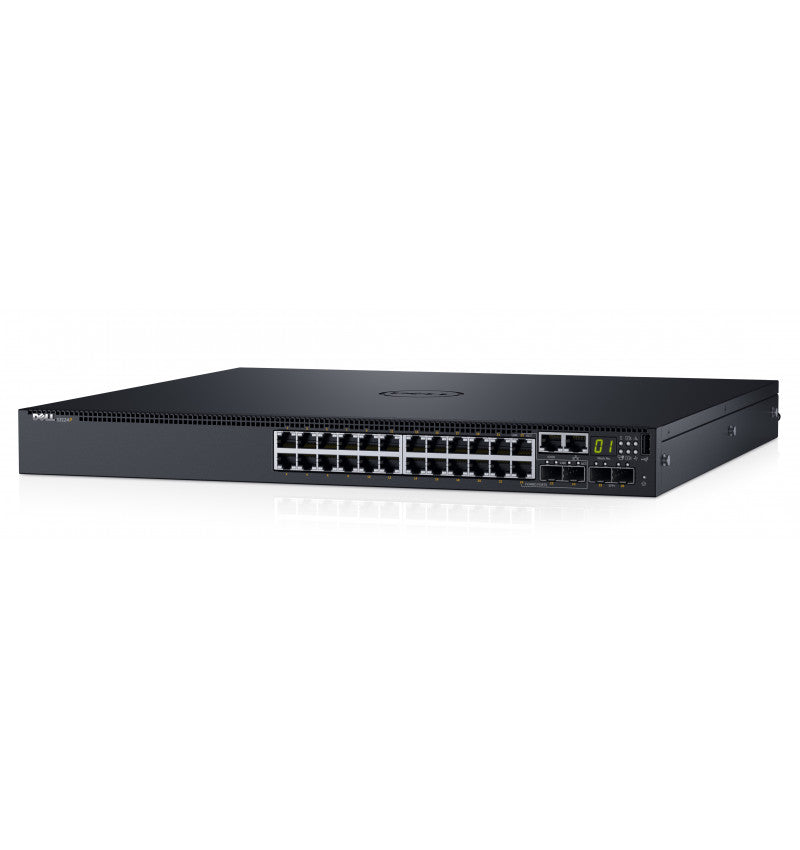 Dell Networking S3124P - Switch - L3 - Managed - 24 x 10/100/1000 (PoE+) + 2 x 10 Gigabit SFP+ + 2 x Gigabit SFP combo - front to back airflow - rail mountable - PoE+ (30.8 W) - with 1 Year Pro Support with Onsite Service in Di