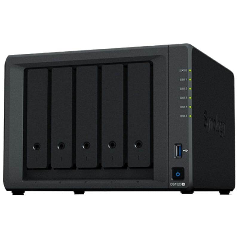 Synology Disk Station DS1520+ - NAS Server - 5 bays - SATA 6Gb/s - RAID (hard disk expansion) 0, 1, 5, 6, 10, JBOD - RAM 8 GB - Gigabit Ethernet - iSCSI support